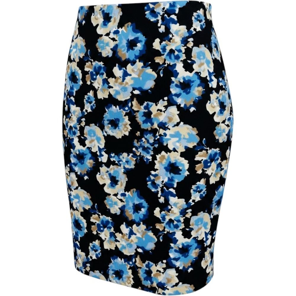 White House Black Market Floral Pencil Skirt Womens 6 Navy Blue Tan Mini Skirt